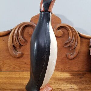 Vintage Leather-Covered Penguin Wine Decanter 13.5” Italy Vento Wine 1984